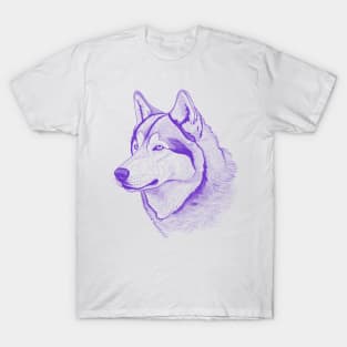 Alaskan Malamute Dog Minimalistic Purple Line drawing T-Shirt